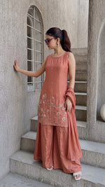Peach French Crepe Kurta Set