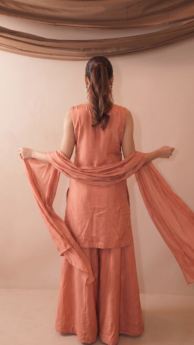Peach French Crepe Kurta Set