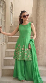 Parrot Green French Crepe Kurta Set
