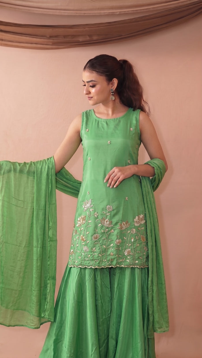 Parrot Green French Crepe Kurta Set