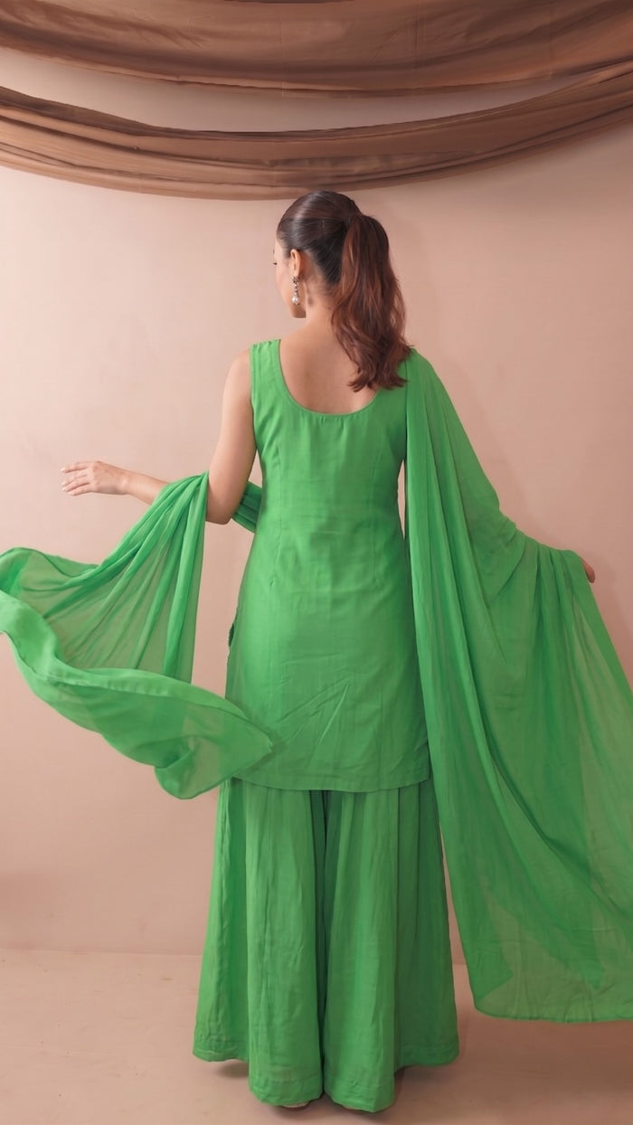 Parrot Green French Crepe Kurta Set