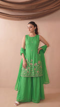 Parrot Green French Crepe Kurta Set
