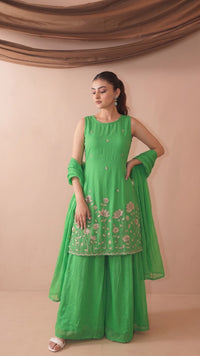 Parrot Green French Crepe Kurta Set