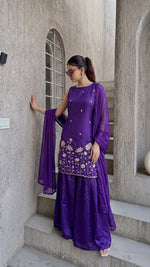 Wine French Crepe Kurta Set
