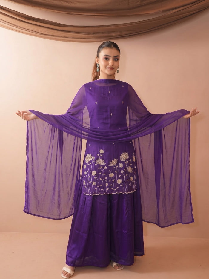 Wine French Crepe Kurta Set