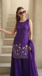 Wine French Crepe Kurta Set