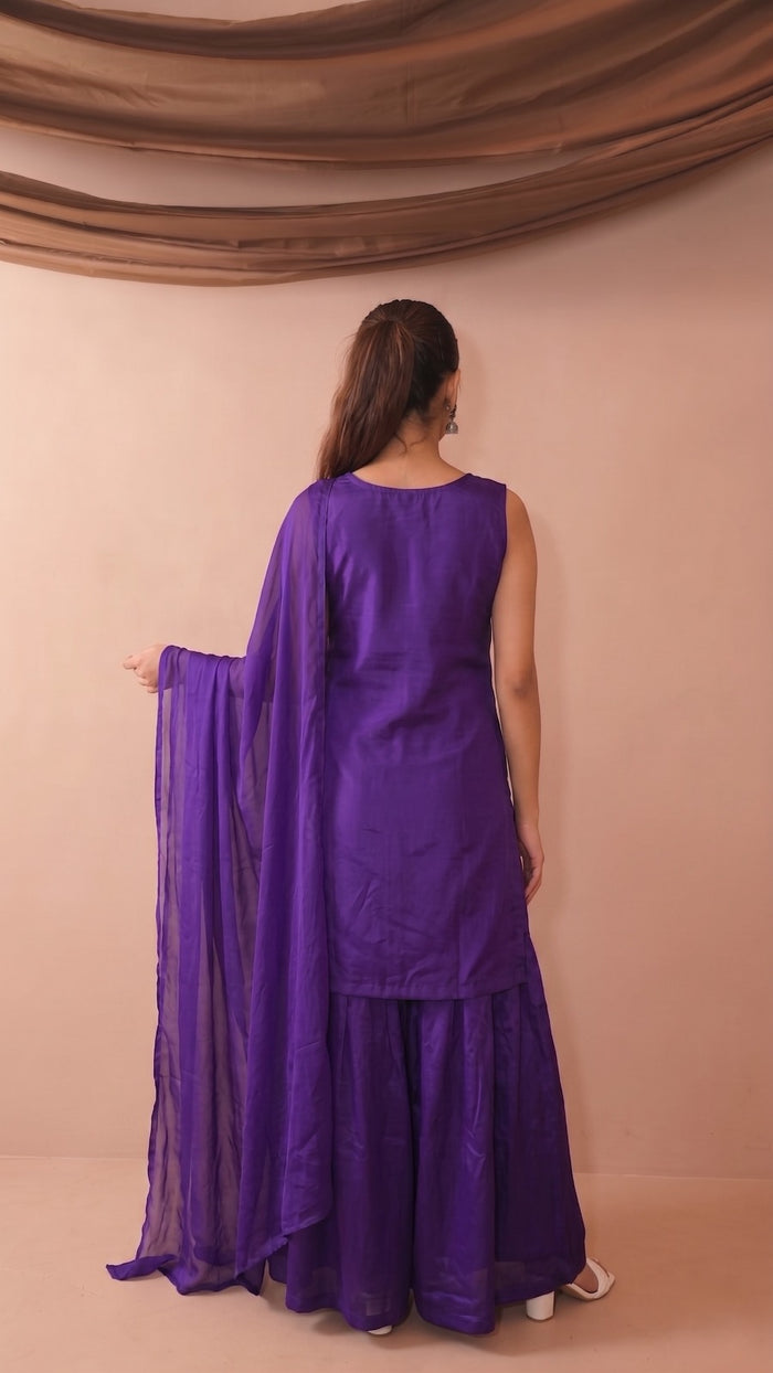 Wine French Crepe Kurta Set