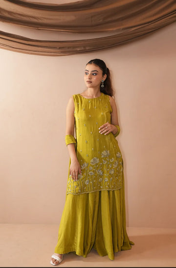 Mustard French Crepe Kurta Set