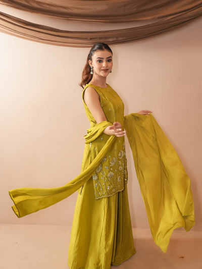 Mustard French Crepe Kurta Set