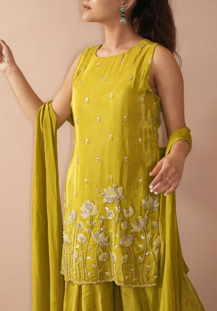 Mustard French Crepe Kurta Set
