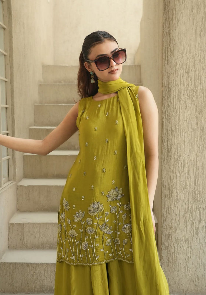 Mustard French Crepe Kurta Set
