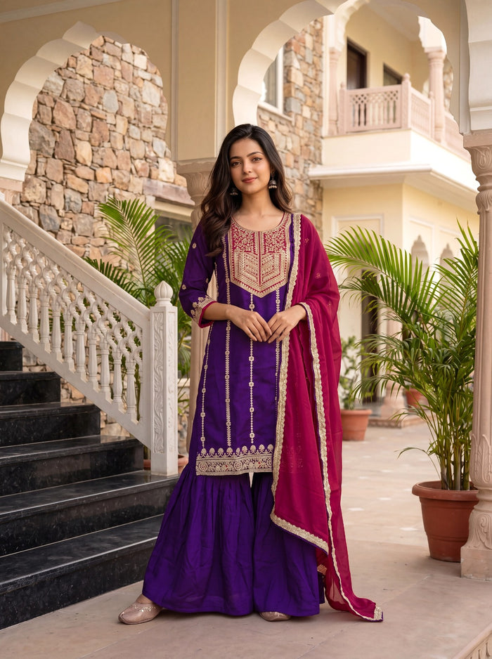 Royal Purple Vichitra Silk Kurta Set