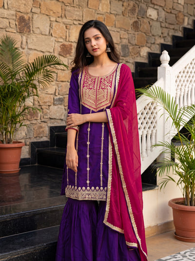 Royal Purple Vichitra Silk Kurta Set