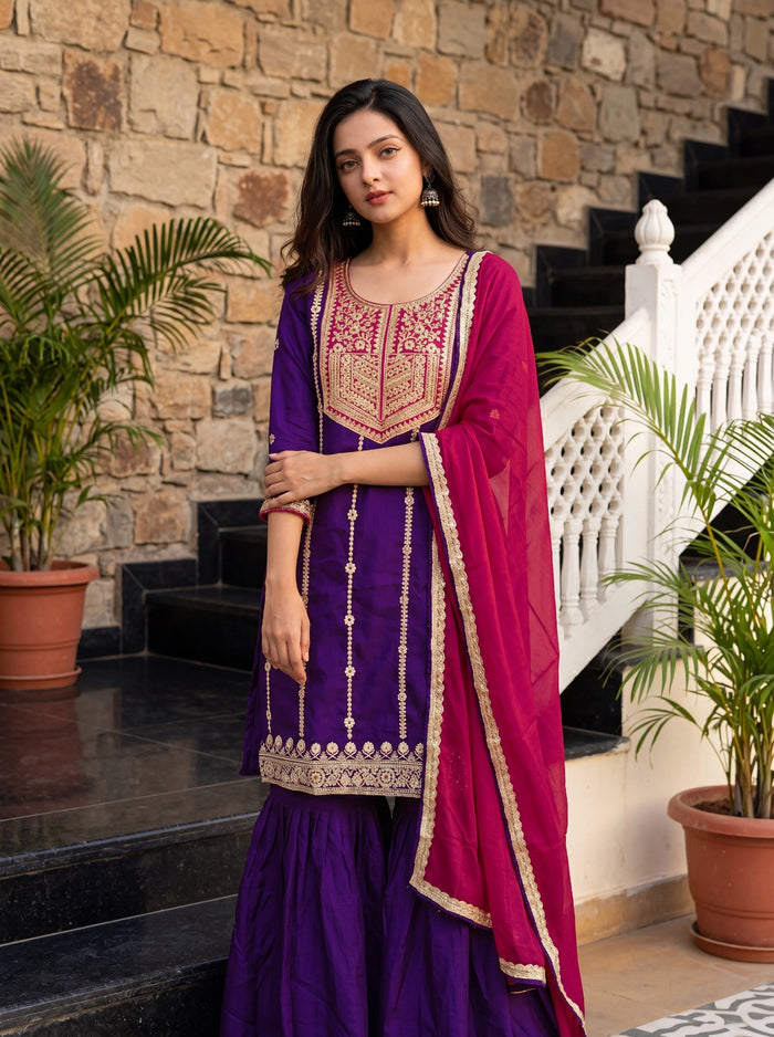 Royal Purple Vichitra Silk Kurta Set