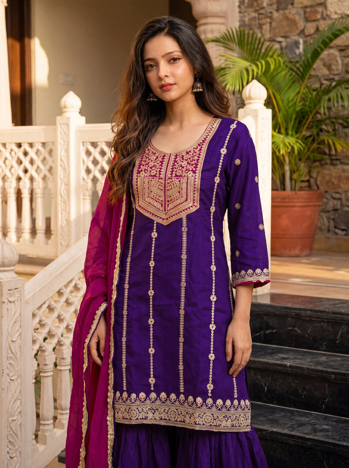 Royal Purple Vichitra Silk Kurta Set