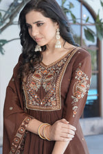 Mocha Elegance Embroidered Anarkali Sharara Suit