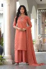 Rust Blossom Embroidered Kurta Palazzo Set