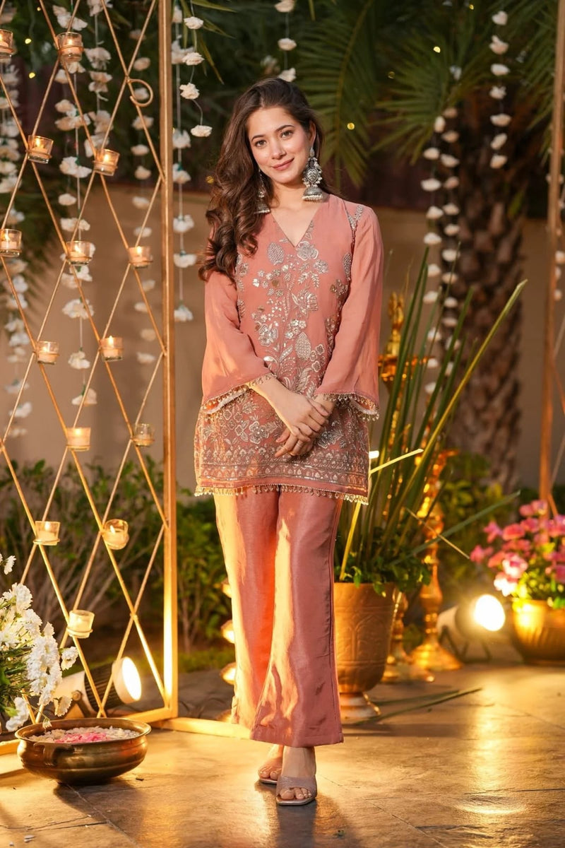 Peach Bloom Crunchy Kurta Pant Set