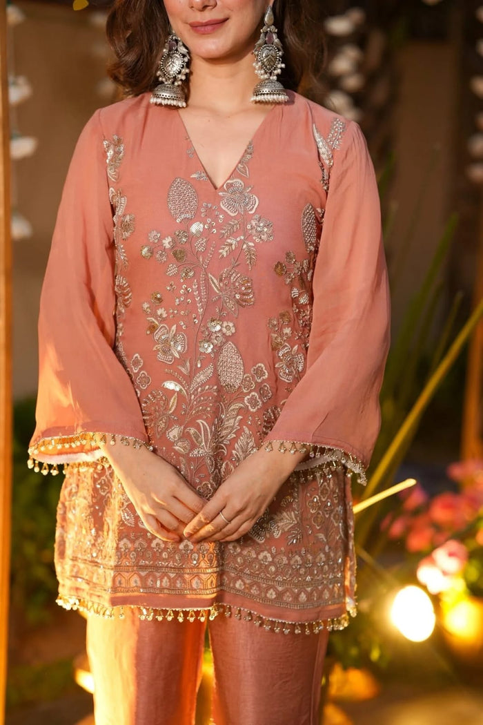 Peach Bloom Crunchy Kurta Pant Set