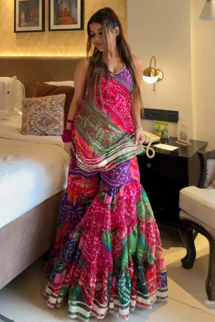 Multicolor Georgette Ruffle Sharara Set