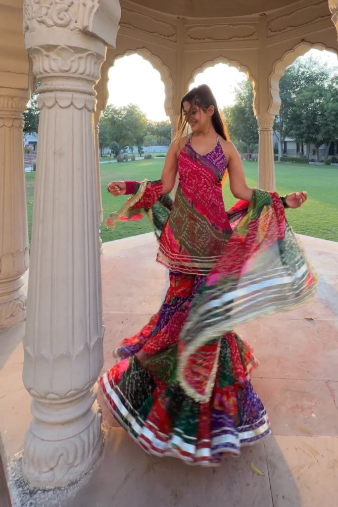 Multicolor Georgette Ruffle Sharara Set