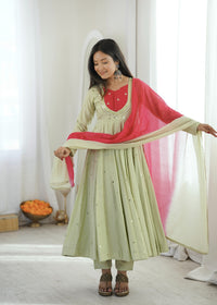 Pastel Green Embroidered Anarkali Suit Set