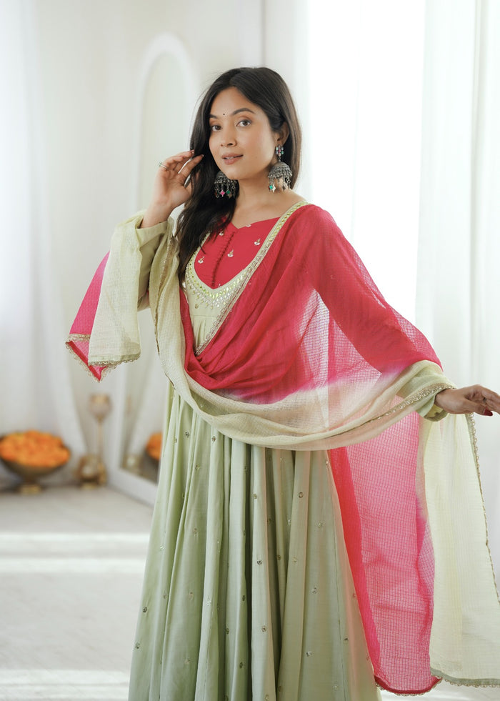 Pastel Green Embroidered Anarkali Suit Set