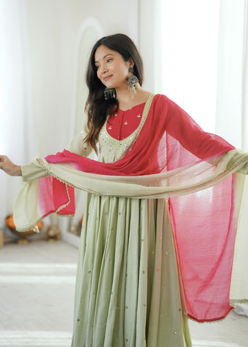 Pastel Green Embroidered Anarkali Suit Set