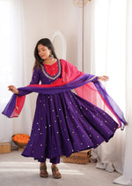 Purple Embroidered Anarkali Suit Set