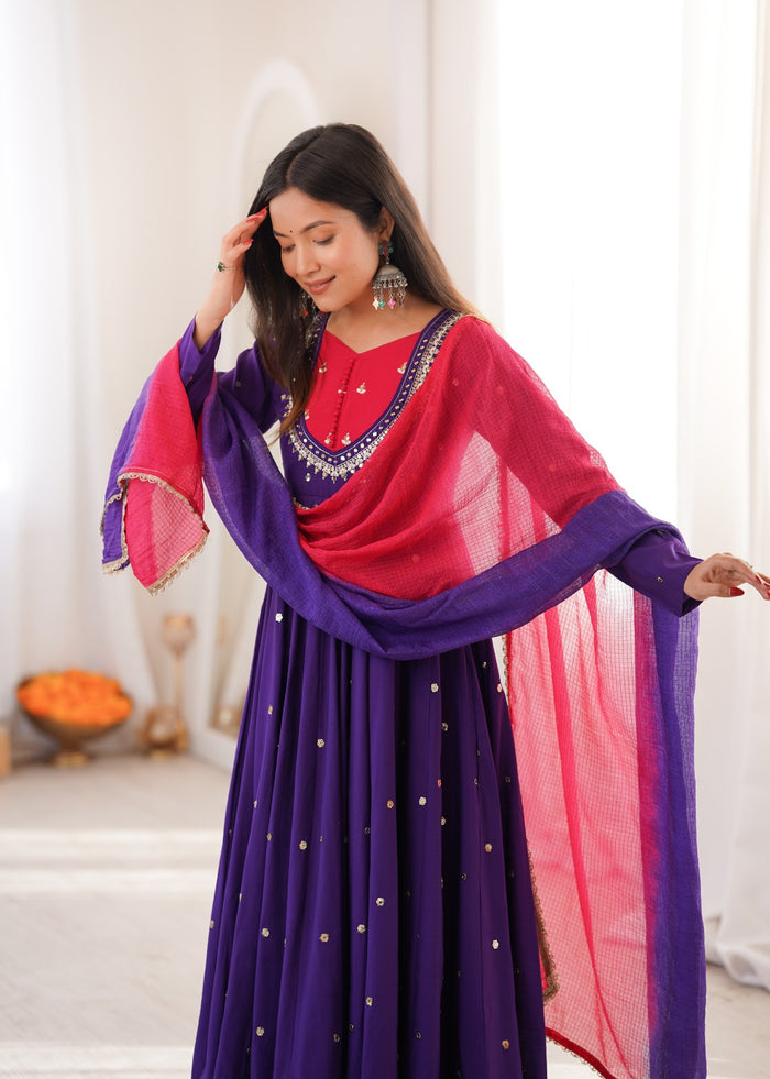 Purple Embroidered Anarkali Suit Set