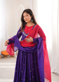 Purple Embroidered Anarkali Suit Set