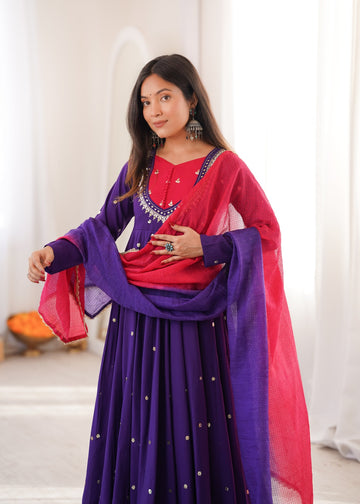 Elegant Purple Embroidered Anarkali Suit Set