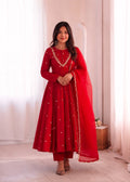 Red Embroidered Anarkali Kurta Pant Set