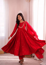 Red Embroidered Anarkali Kurta Pant Set