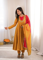 Mustard Yellow Embroidered Anarkali Pant Set