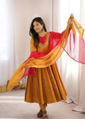 Mustard Yellow Embroidered Anarkali Pant Set