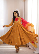 Mustard Yellow Embroidered Anarkali Pant Set