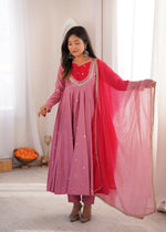 Dusty Pink Embroidered Anarkali Pant Set