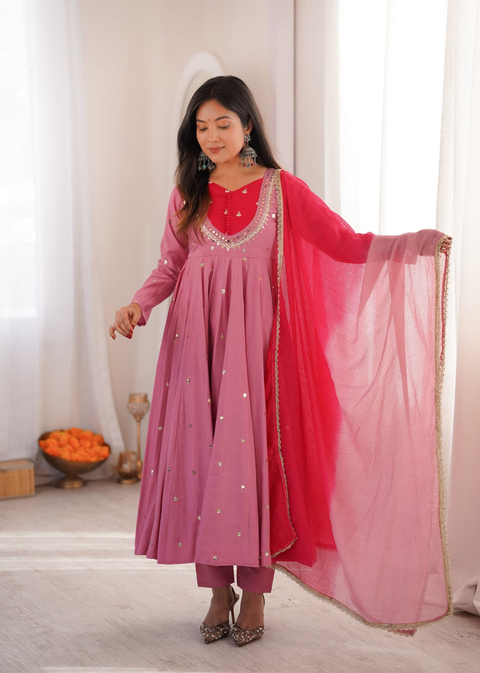 Dusty Pink Embroidered Anarkali Pant Set