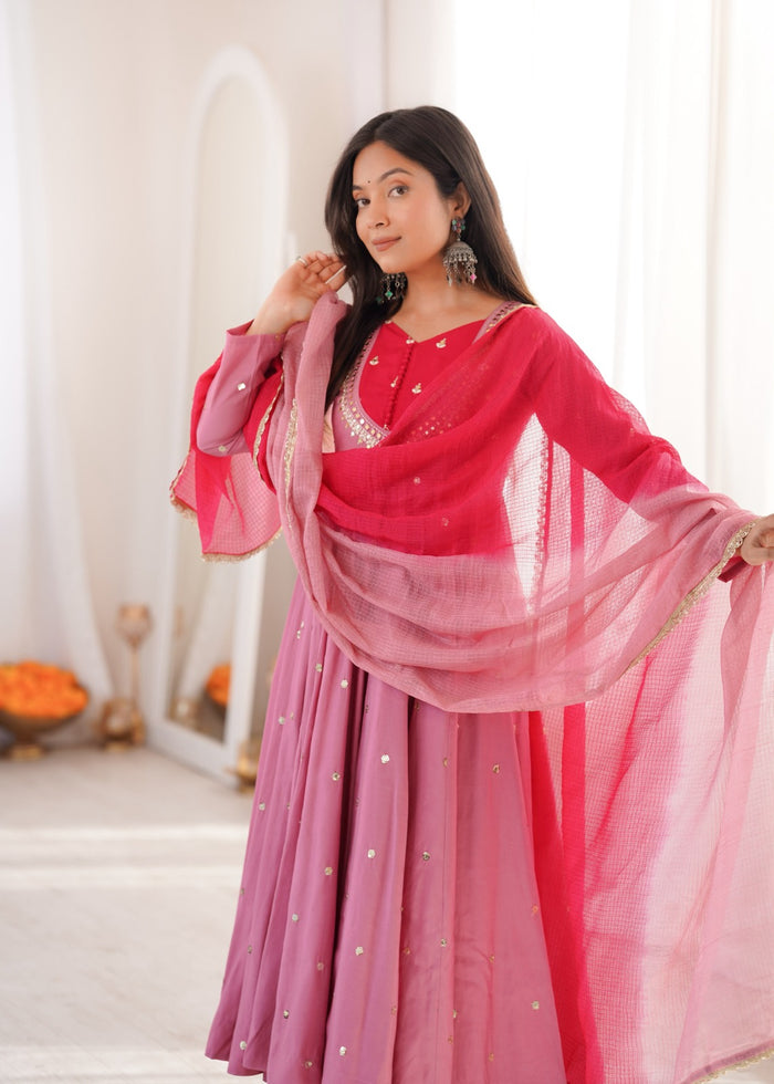 Dusty Pink Embroidered Anarkali Pant Set