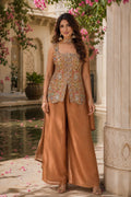 Rust Chinon Embroidered Stitched Suit Set