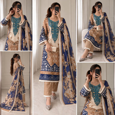 Berry Silk Printed Kurti Pant Set with Hand Mirror Work