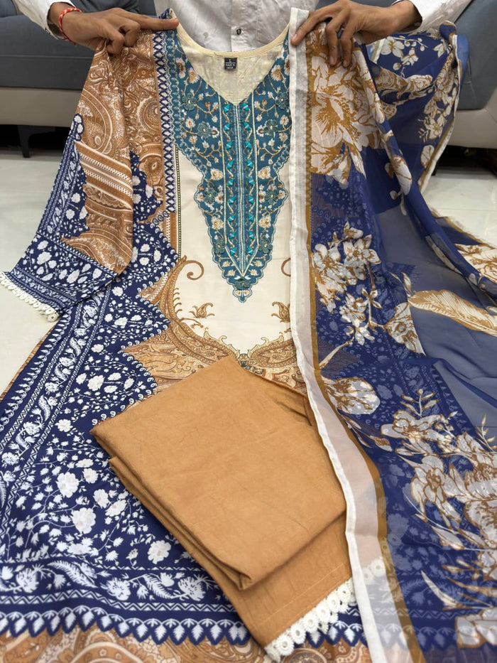Berry Silk Printed Kurti Pant Set with Hand Mirror Work