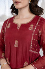 Red Pure Mul Chanderi 3 Piece Suit Set with Dupatta