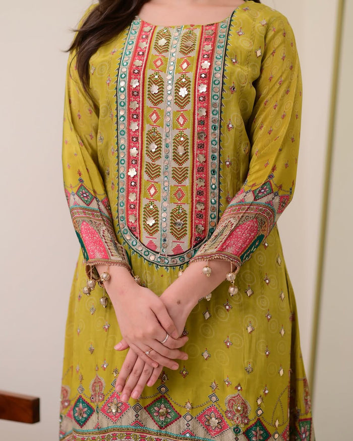 Pista Shanti Chinon Anarkali Kurti Palazzo Set with Chiffon Dupatta