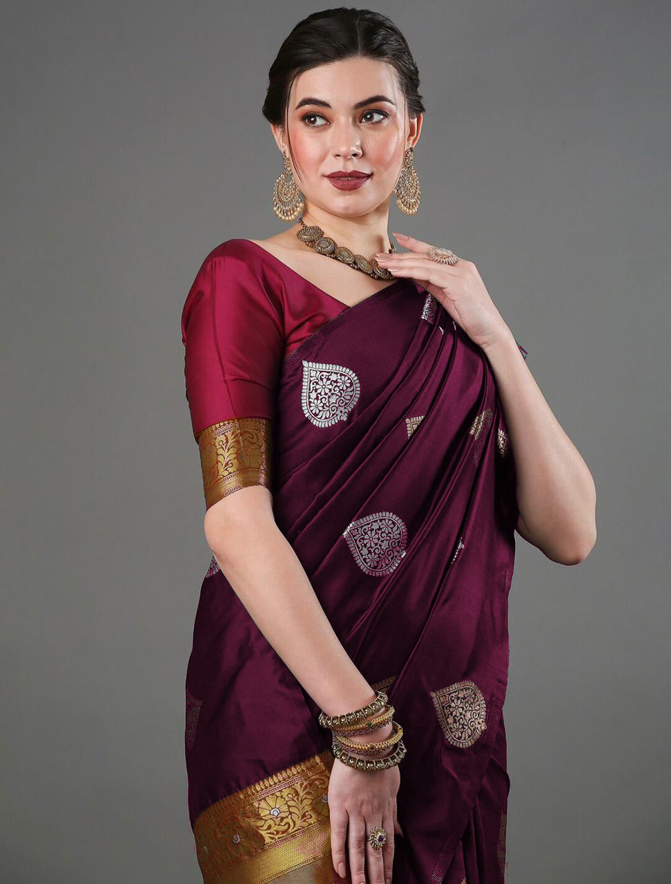 Wine Jacquard Saree