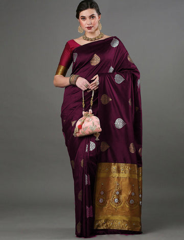 Wine Jacquard Saree – Luxe Woven Saree for Festive & Special Occasions
