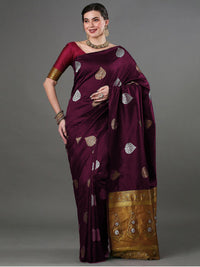 Wine Jacquard Saree – Luxe Woven Saree for Festive & Special Occasions