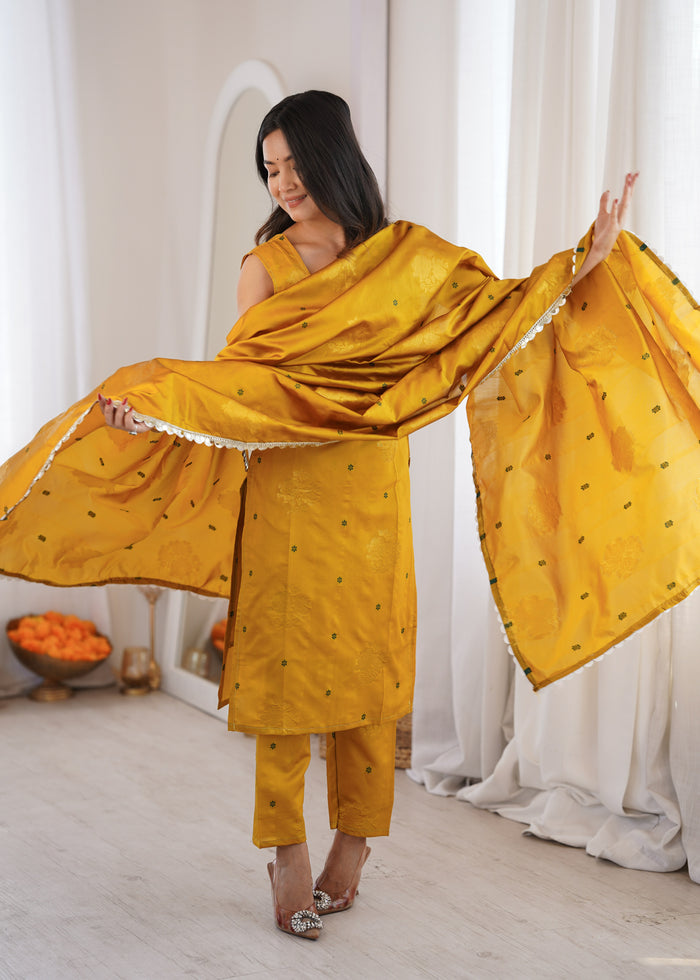 Yellow Aura Chanderi Jacquard Suit Set