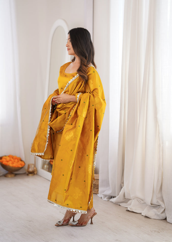 Yellow Aura Chanderi Jacquard Suit Set